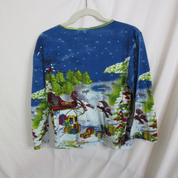 Jane Ashley Christmas Holiday Sweater Blouse Snowman Sled Beaded Size Large - Picture 8 of 11